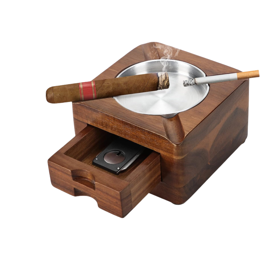 Wholesale Wooden Square Ashtray with Cigar Accessories Drawer - Ideal for Bars & Lounges