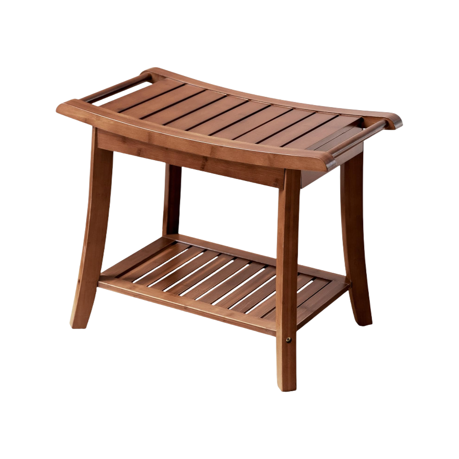 Wholesale Bamboo Shower Bench Stool with Storage Shelf for Indoor