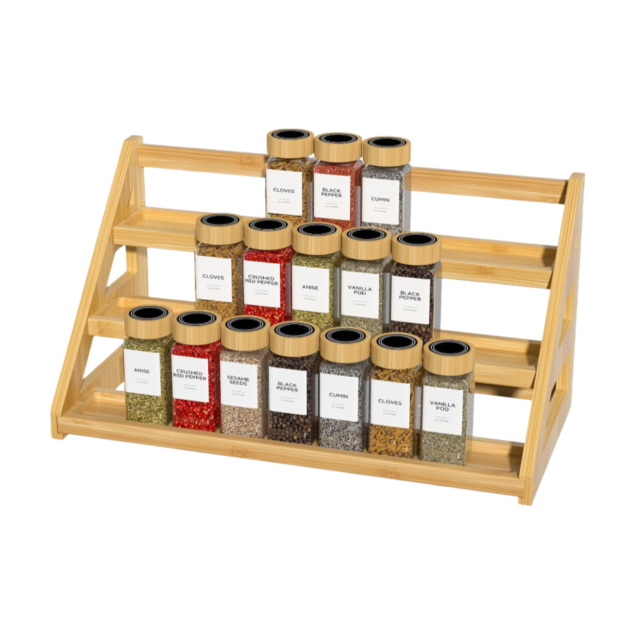 Custom Bamboo Tiered Spice Rack Kitchen Countertop Spice Shelf Organizer for Pantry