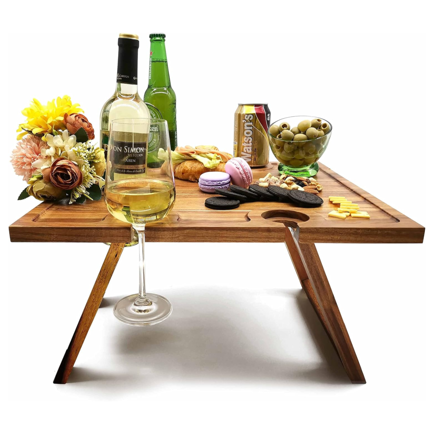 Factory Custom Portable Foldable Larger Wooden Wine Picnic Tray Table