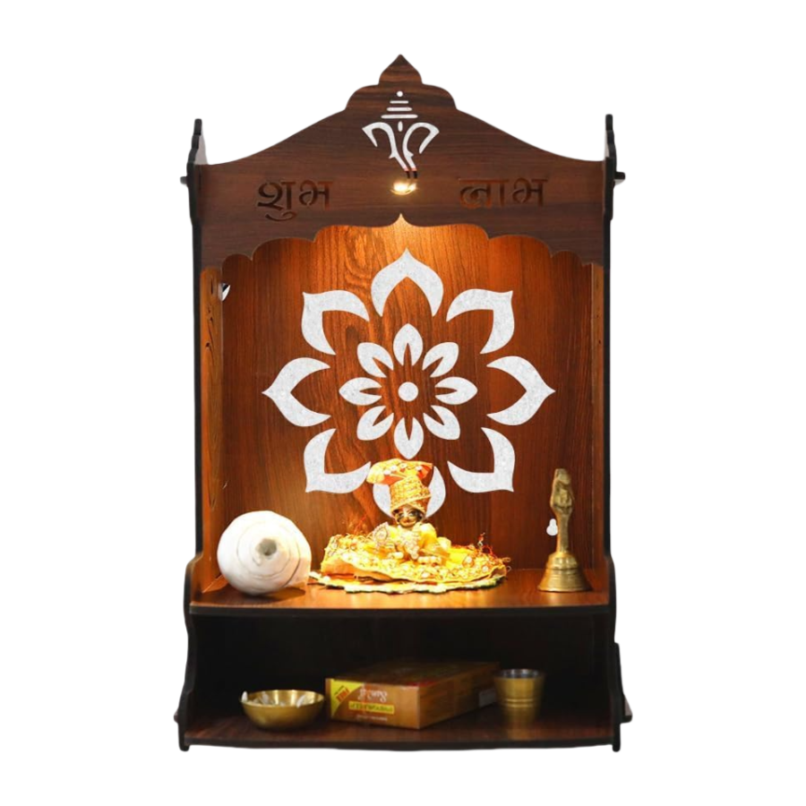 Custom Wooden Pooja Mandir Home Wall Mounted Puja Stand Small Temple for Home and Office