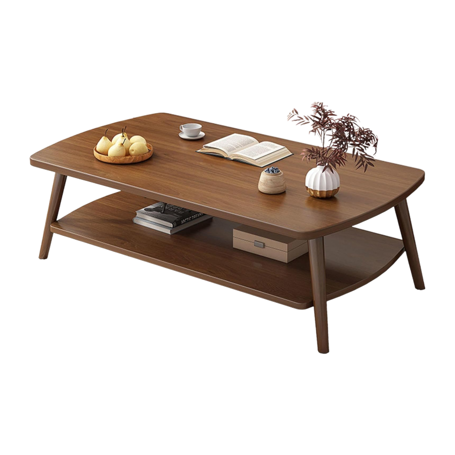 Custom Wooden Coffee Table 2 Tier Center Table with Storage Shelf for Home Use