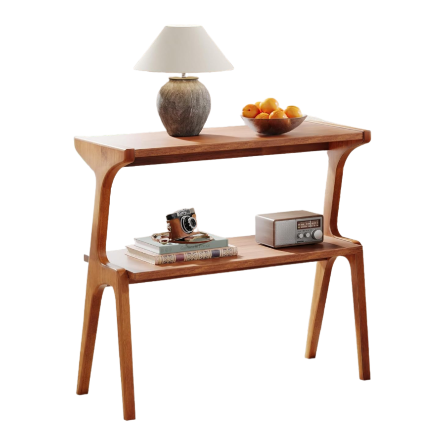 Customized Modern Solid Wood End Table Narrow Sofa Side Table with Storage Shelves