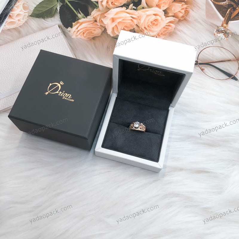 Pure elegant white luxury leather diamond ring packaging wedding box