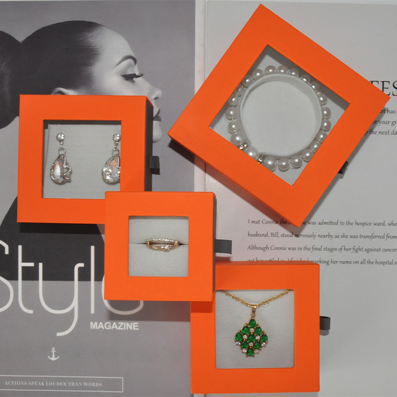 Boîte en papier à tiroir pour emballage de bijoux, couvercle à manchon transparent permettant aux cadeaux emballés à l'intérieur d'être visibles