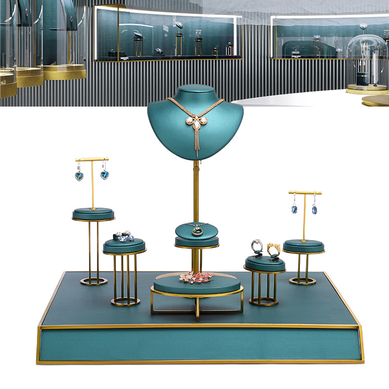 하이 엔드 사용자 정의 pu 가죽 금속 보석 디스플레이 소품 전시회 쇼 독점