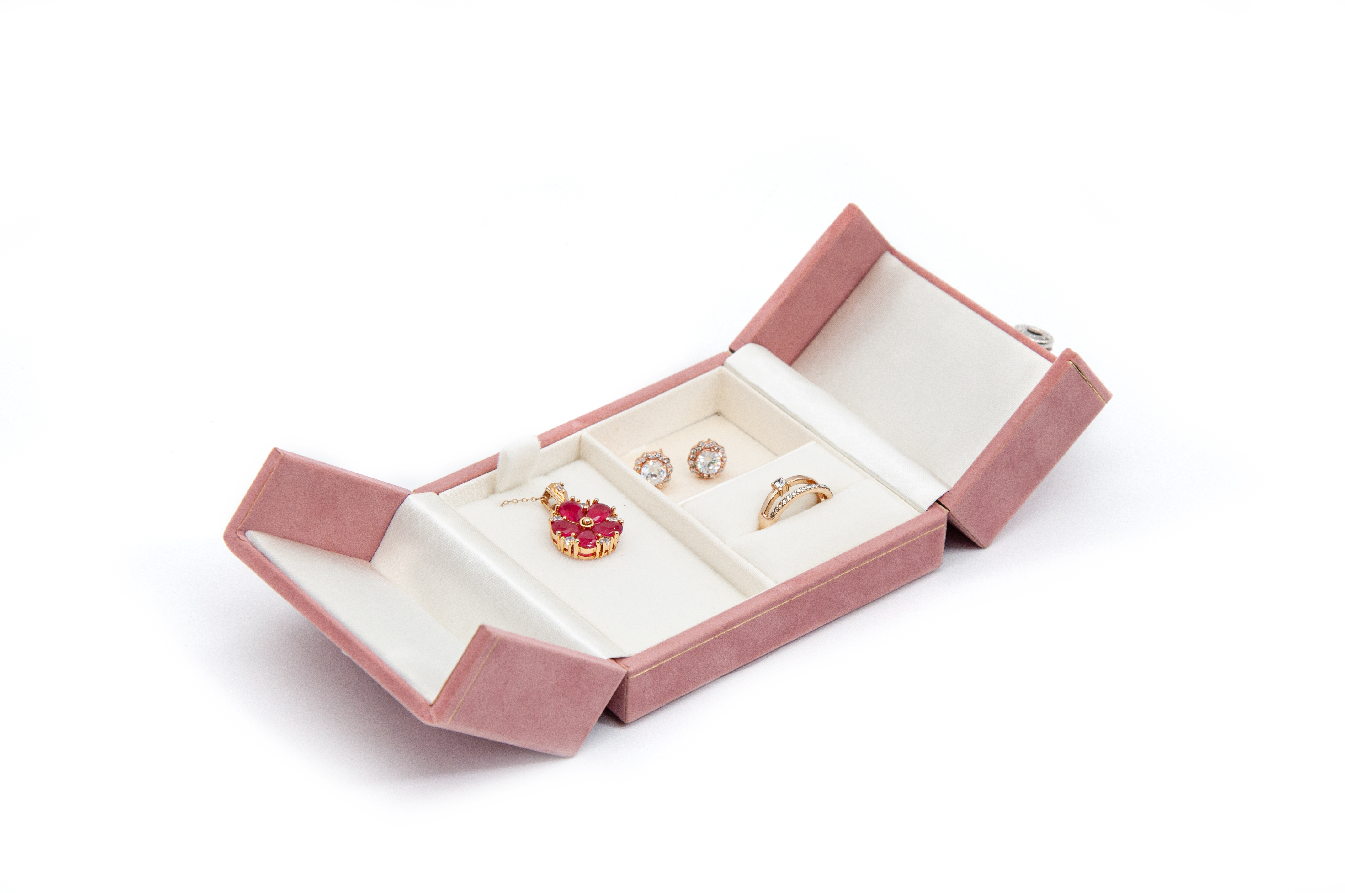 تامین کننده جعبه مخملی کوچک دو دکمه باز یادائو صورتی و آبی