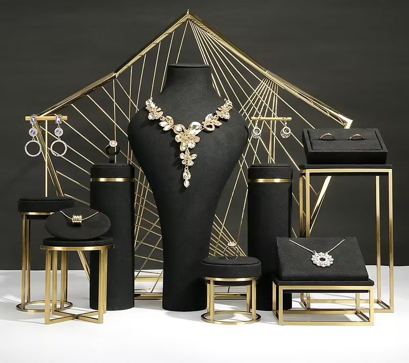 Metal frame stands microfiber jewelry display props luxurious brands showcase window