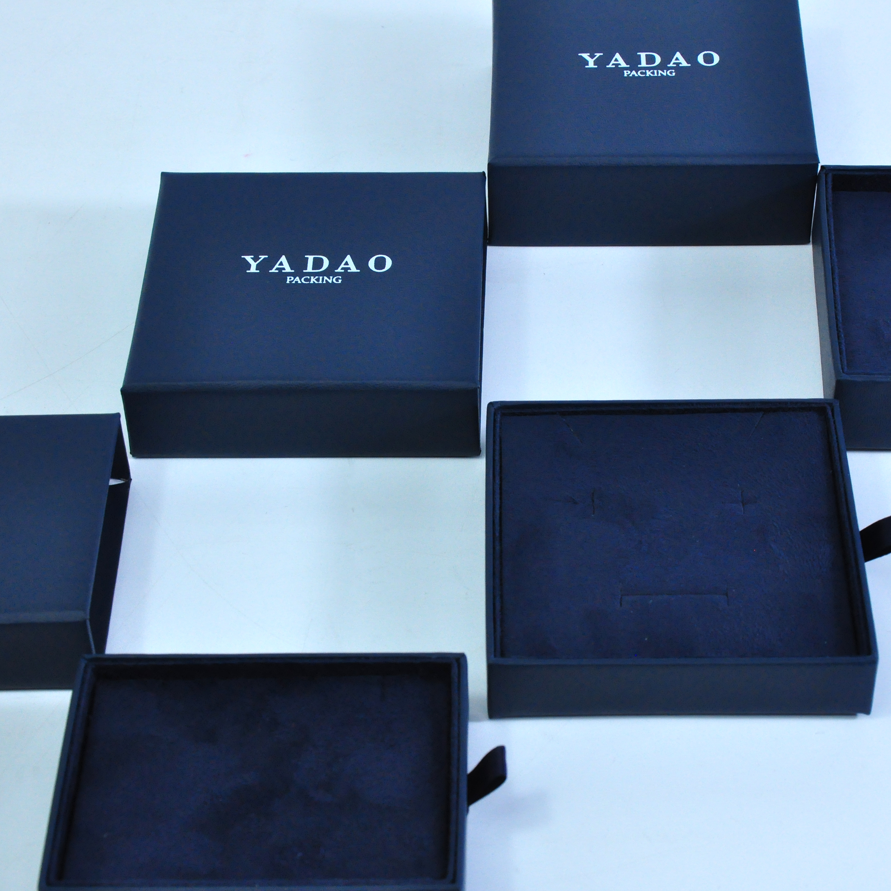 High quality paper deep blue drawer box with custom multifunctional sponge inner