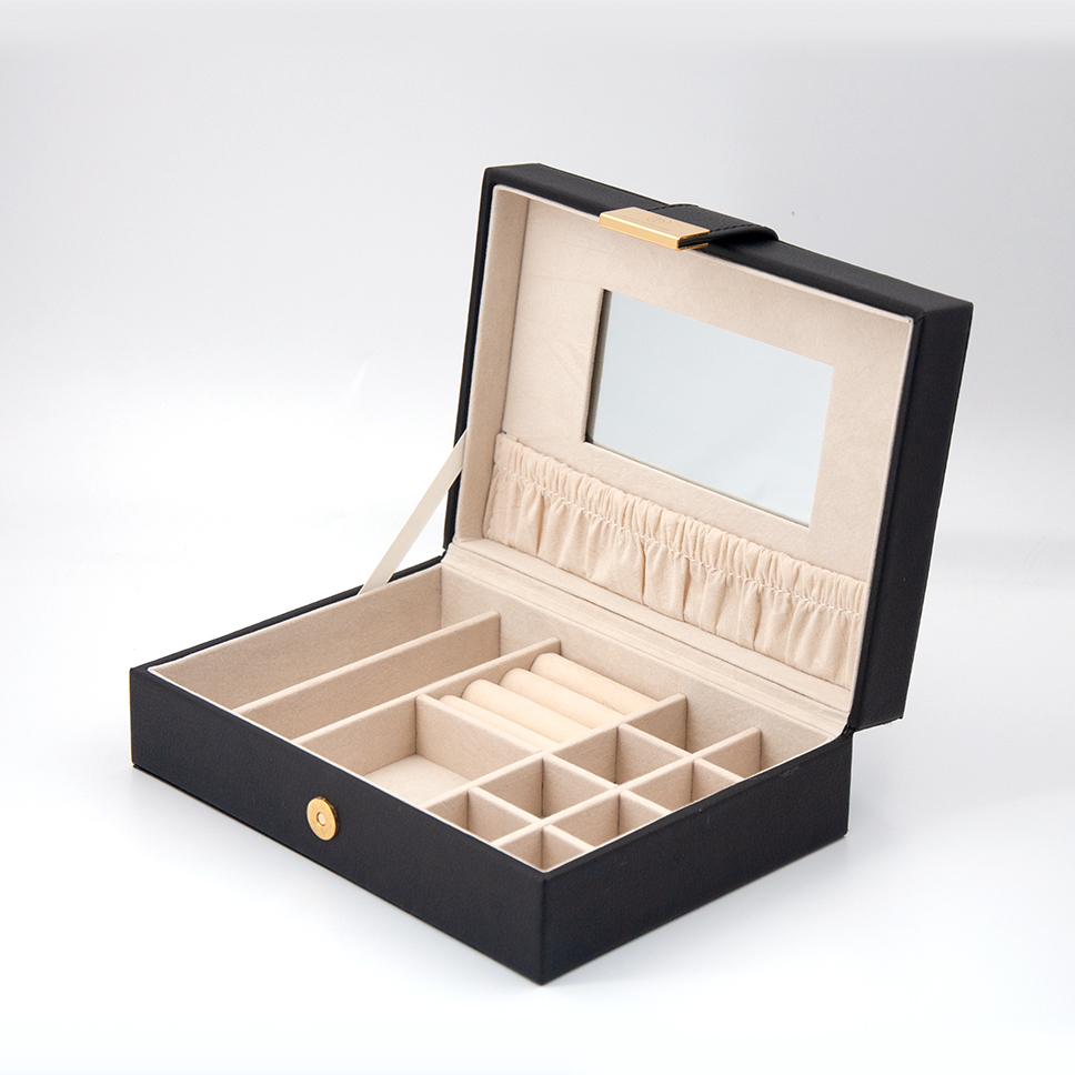 Multi functional leather material portable travel jewelry box with mirror