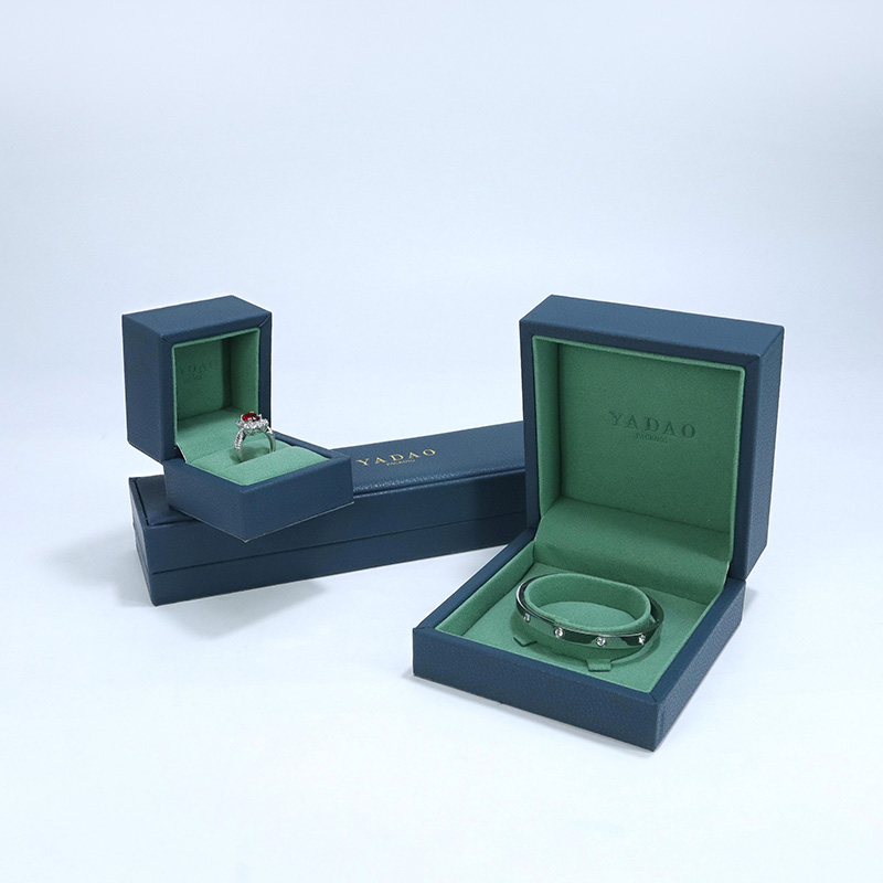Custom na madilim na asul na high-end na leather box na display box ng alahas na packaging