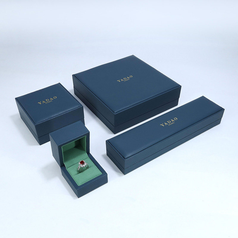 Custom na madilim na asul na high-end na leather box na display box ng alahas na packaging