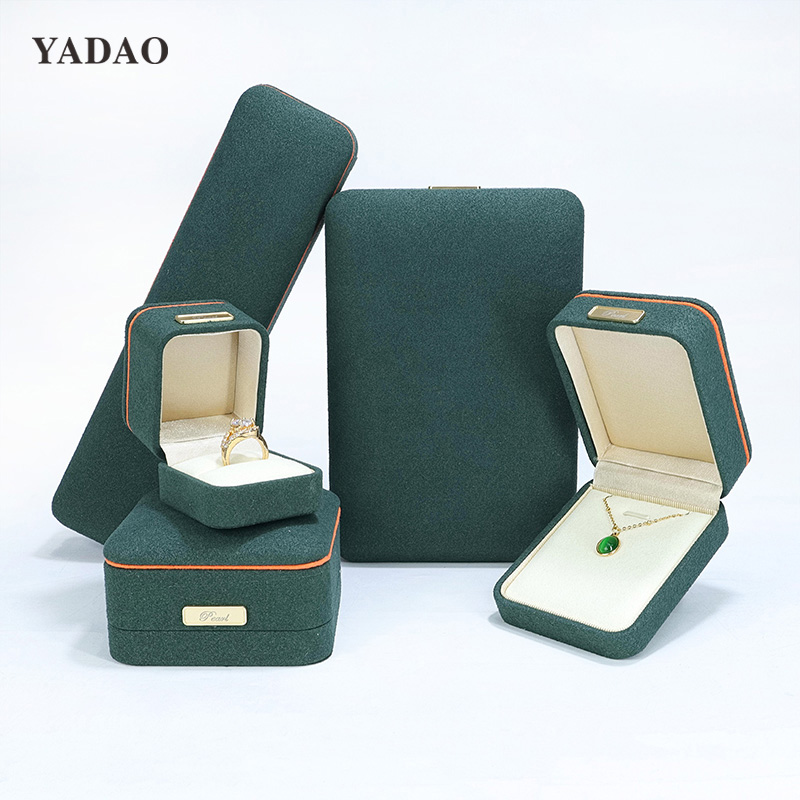New style deep green suede material box set with ring earring bangle bracelet packaging