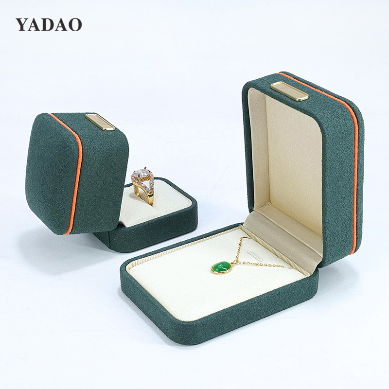 New style deep green suede material box set with ring earring bangle bracelet packaging