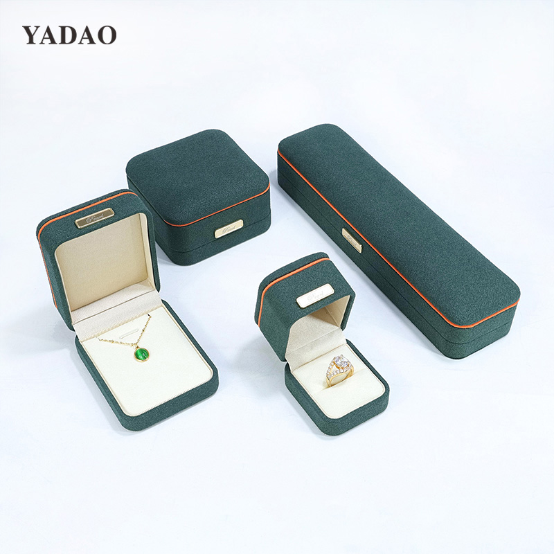 New style deep green suede material box set with ring earring bangle bracelet packaging