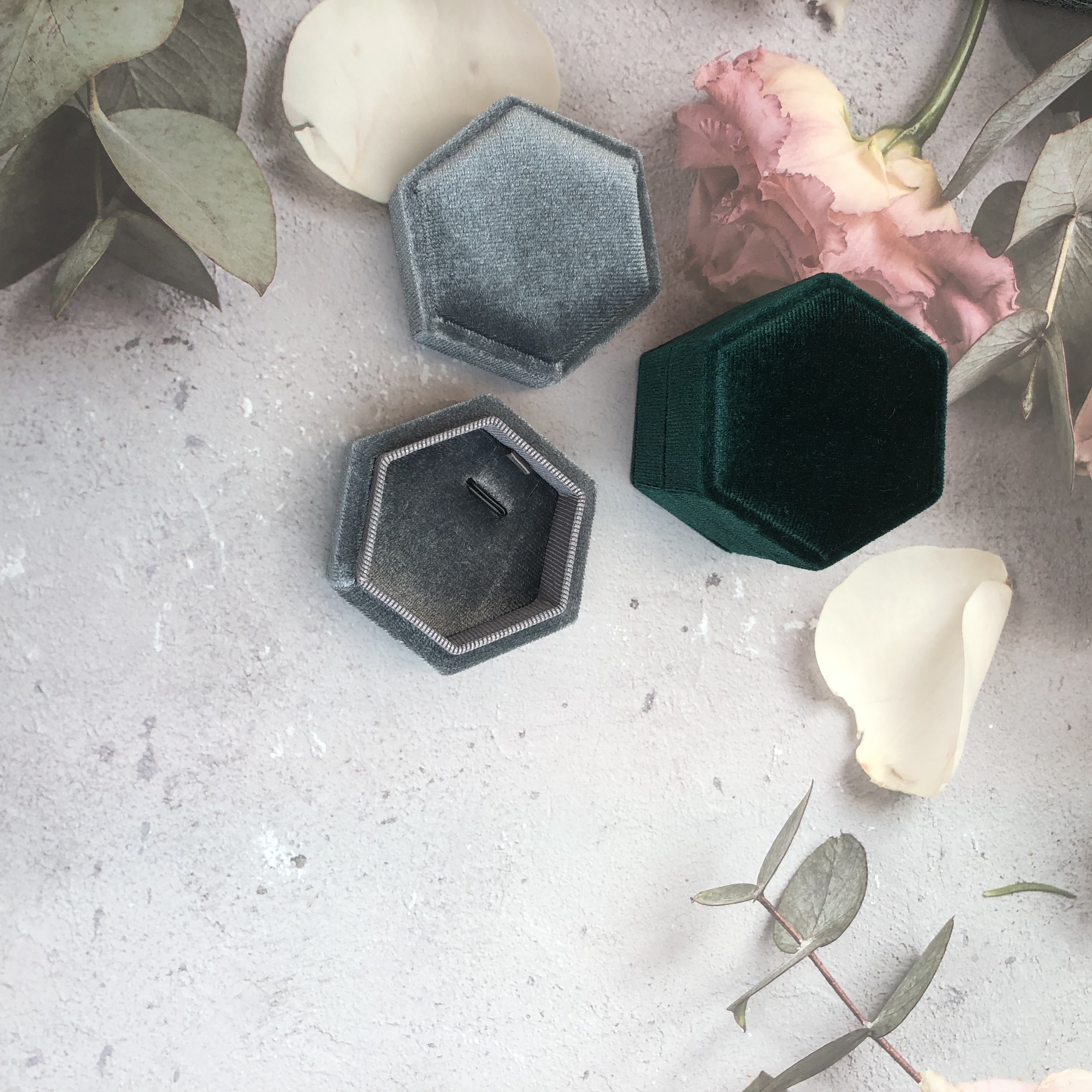 Brugerdefineret Ring Box Velvet smykker Ring Øreringe Pendant Box Square Hexagon Custom Logo Farve