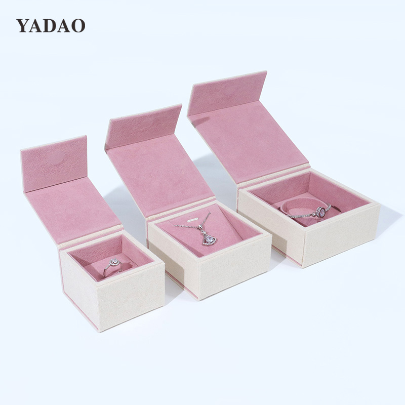Natural style cotton fabric magnect flap accessory jewellery gift packaging box set any sizes custom logo colors