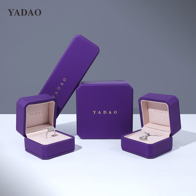 Purple color pu leather jewellery diamond wedding custom box