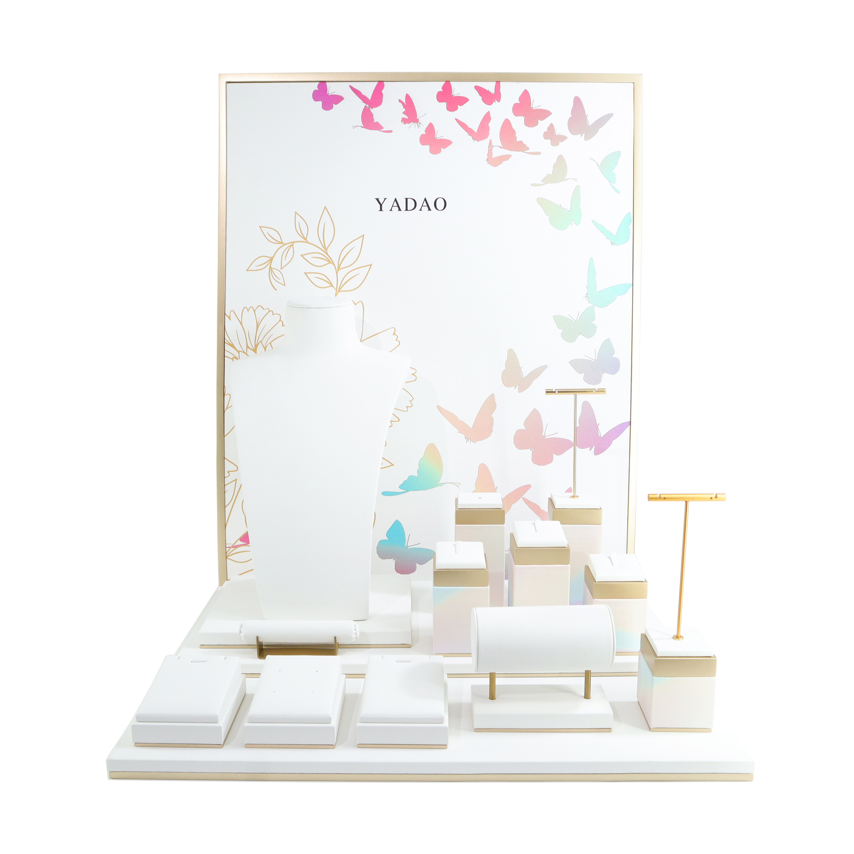 Yadao bianco Espositore per gioielli con motivo a farfalle sfumate, anelli, bracciale, espositori personalizzati