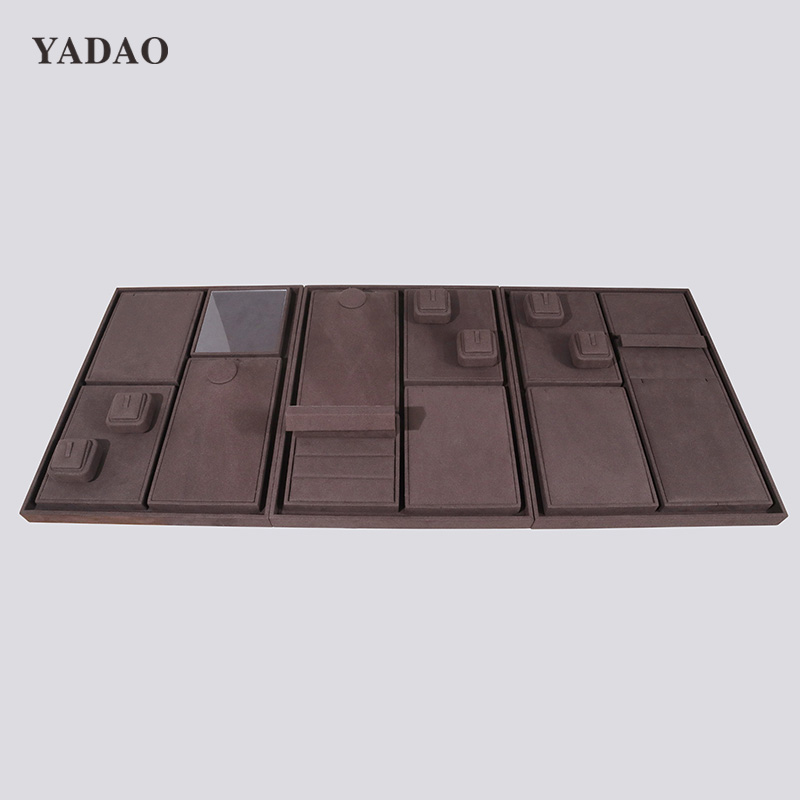 China Microfiber brown jewelry tray for showcase high-quality multifunctional display tray made in China manufacturer