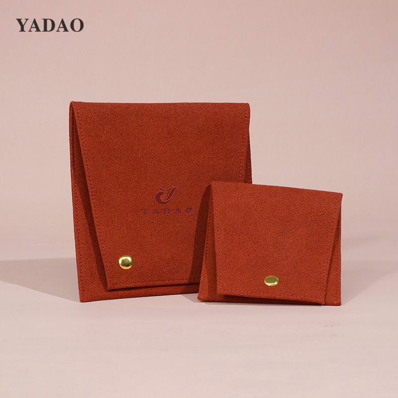 China Dark red microfiber button jewelry pouch china factory custom color luxury bag for any jewels manufacturer