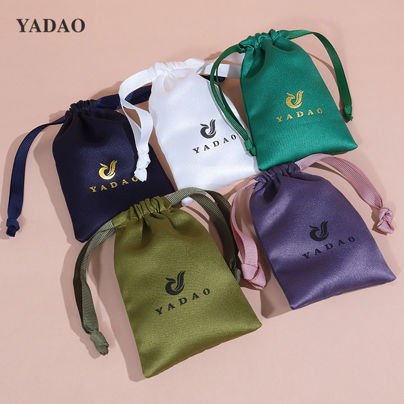 colorful shiny satin silk high quality custom drawstring jewelry accessory packaging small pouch bag