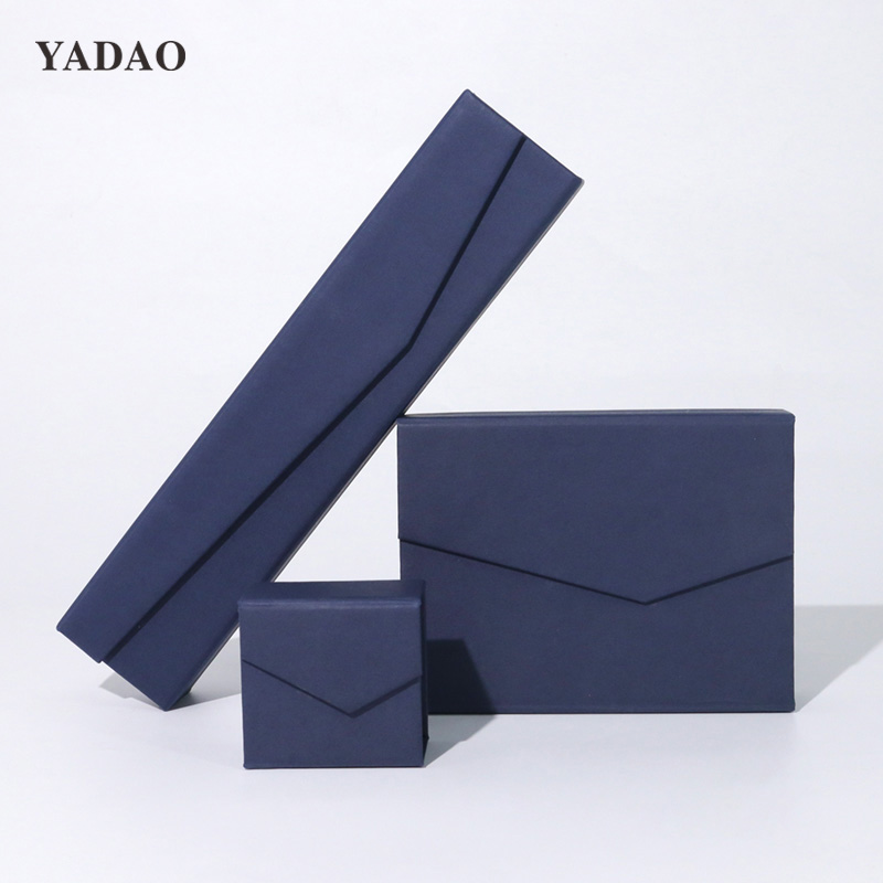Madilim na asul na naka-istilong paper box luxury magnetic flip box na tagagawa ng packaging ng alahas