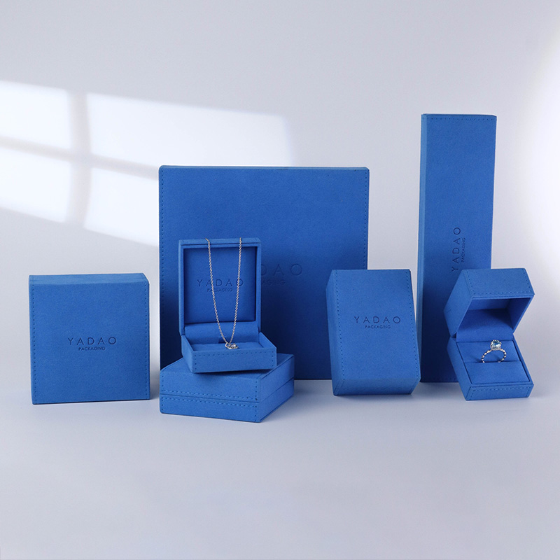 Blue Set Microfiber Classic Square Shape Diamond Ring Barang Kemas Perhiasan Kotak Pembungkusan