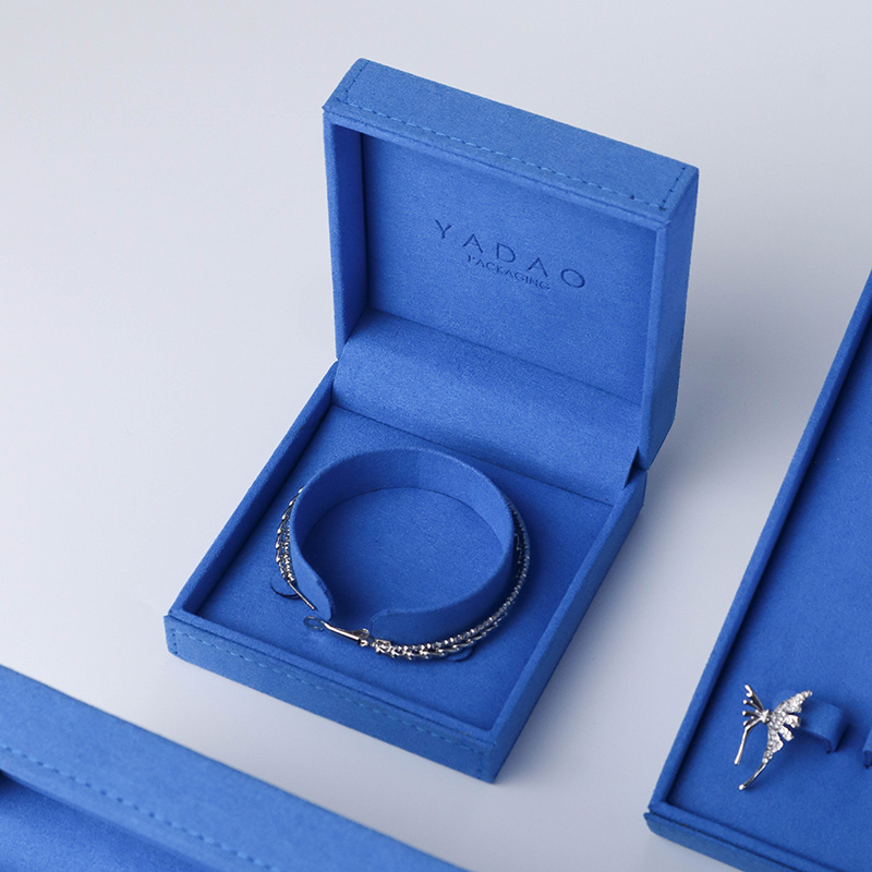 Blue Set Microfiber Classic Square Shape Diamond Ring Barang Kemas Perhiasan Kotak Pembungkusan