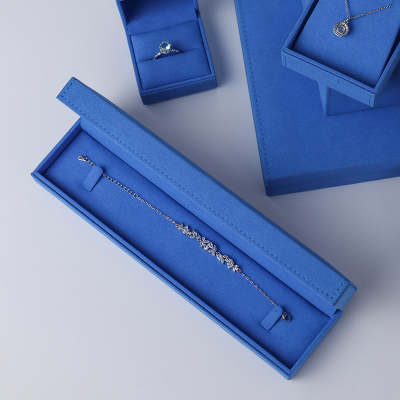 Blue Set Microfiber Classic Square Shape Diamond Ring Barang Kemas Perhiasan Kotak Pembungkusan