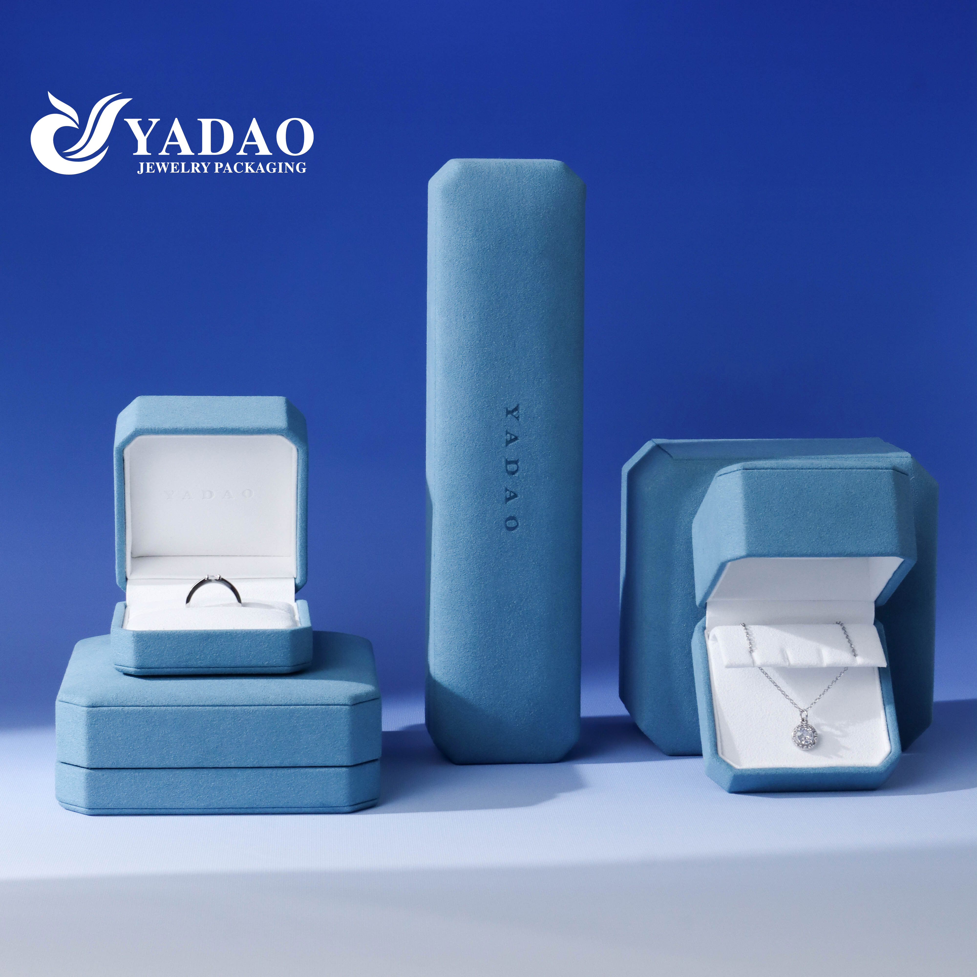 Classic design microfiber octagonal water blue high-end jewelry luxury diamond packaging box set
