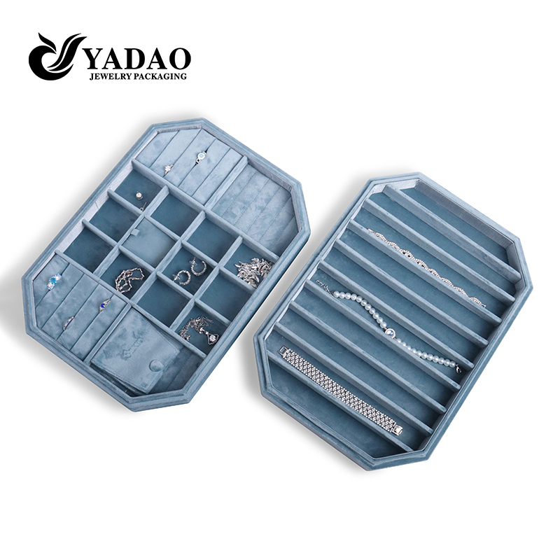 Perhiasan Perhiasan Perhiasan Berwarna -warni Butik Penyimpanan Toko Penyimpanan Baki beludru dengan Tutup Lindung