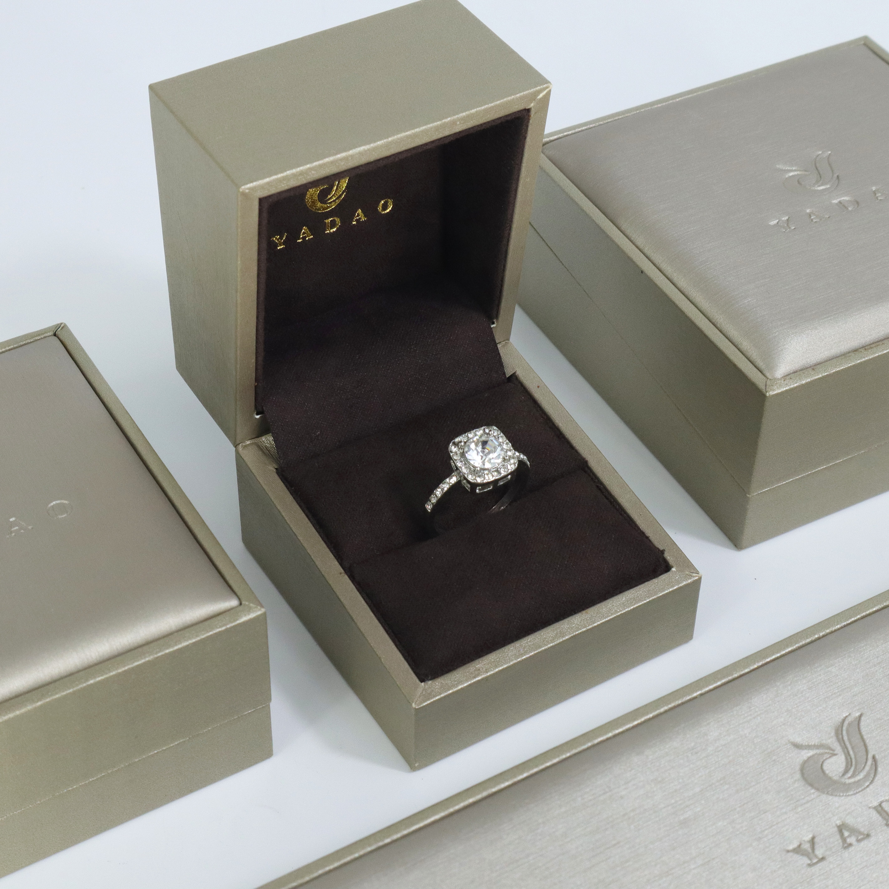Premium Bespoke Jewelry Brown PU Leather Flip Lid Plastic Box