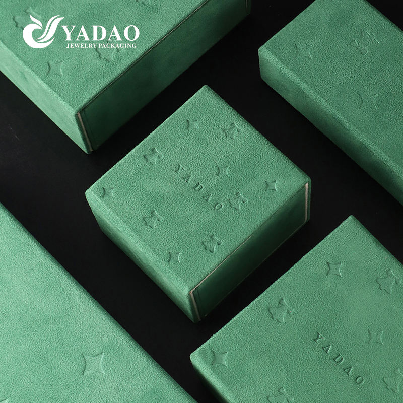 High Quality Velvet Wooden Printed Jewelry Box Green Custom logo Luxury Magnetic Gift Boxes for Ring Bracelet Necklace Earring