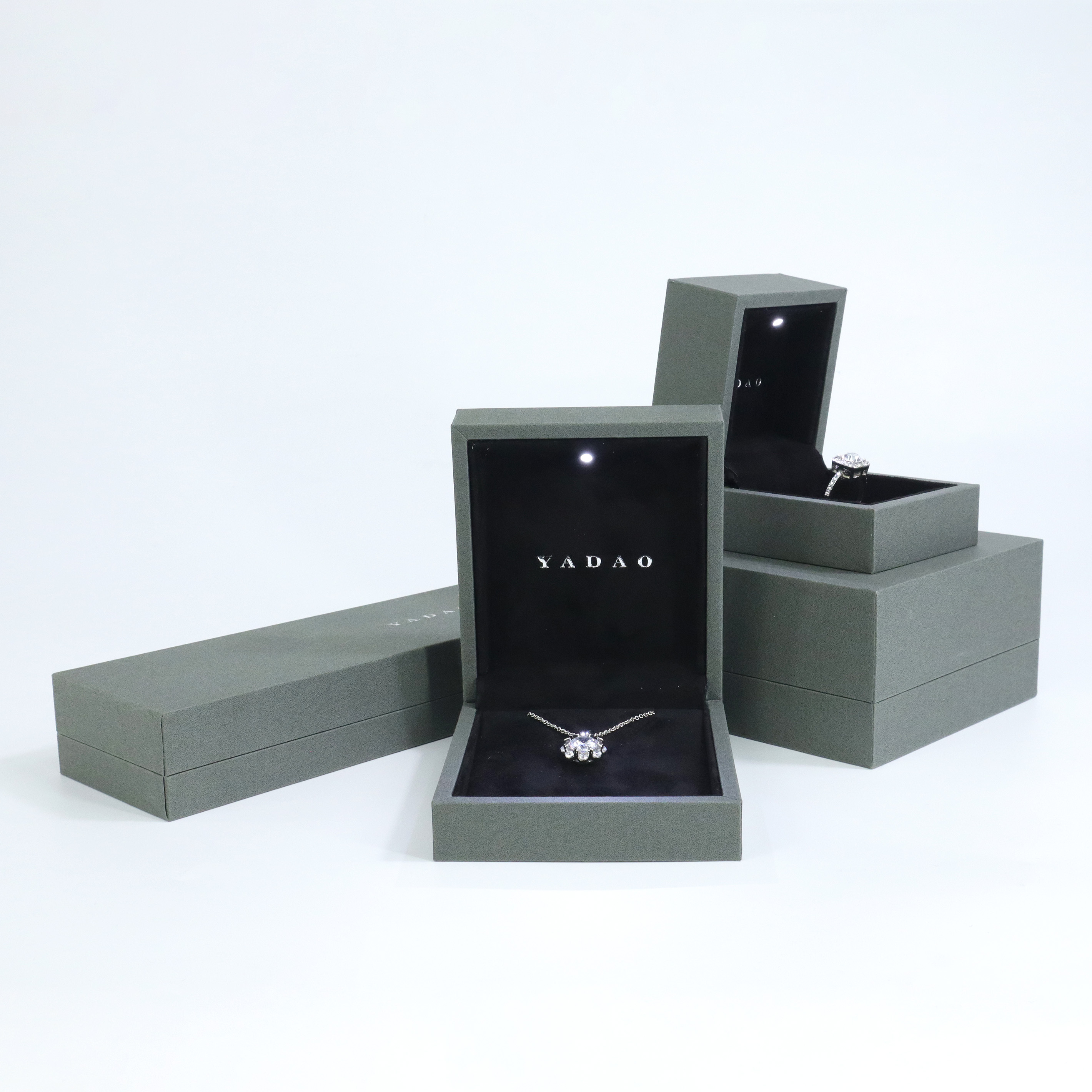 YADAO Hotsale New Luxury Gray Drawer LED Jewelry Box Custom logo for Diamond Ring Pendant Bracelet Gift Packaging with Lights