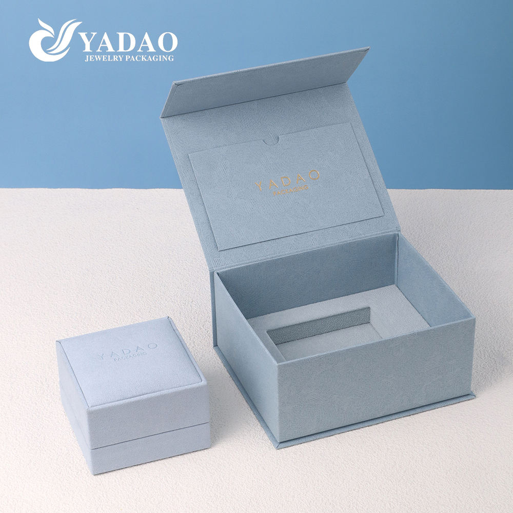 China YADAO High-end Customized Logo Light Blue Magnetic Paper Jewelry Gift Box Package with Octagonal Velvet Jewelry Box Inner manufacturer