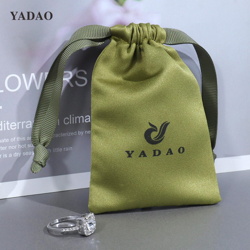 Avocado green drawstring design satin pouch