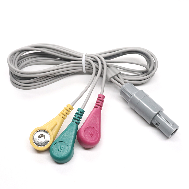 中国 4PIN LEMO至3 LEADS 3.9mm 4.0mm ECG SNAP按钮电缆用于医疗设备 制造商