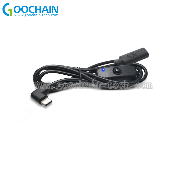 China Custom 90 degree USB 3.1 Type C extension cable with led indicator on off switch manufacturer