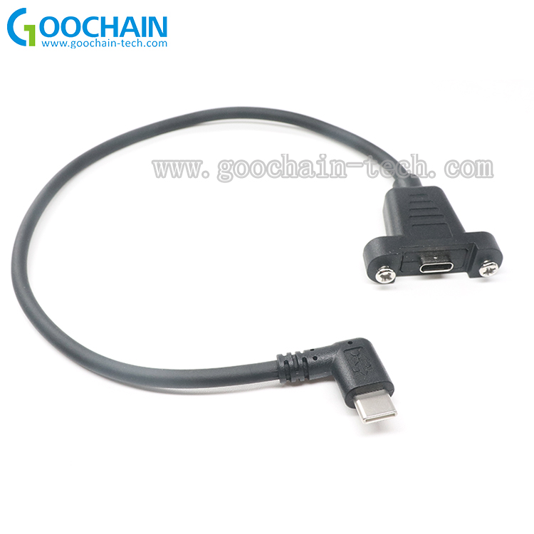 China Aangepaste 90 graden USB Type C Mannelijk naar Dual Schroef Lock USB 3.1 Type C Vrouwelijke verlengkabel-x-Connector: schroefvergrendeling USB 3.1 Type C-connector  90 graden Rechthoek USB Type C PlugOEM ODM Dual Panel Mount Schroef USB Type C-kabels fabrikant