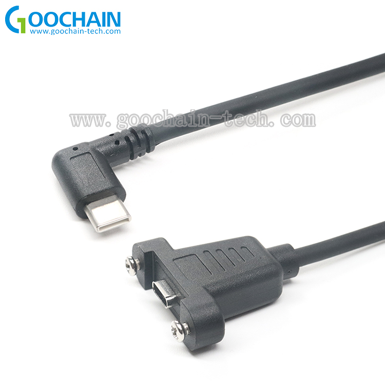 China Aangepaste 90 graden USB Type C Mannelijk naar Dual Schroef Lock USB 3.1 Type C Vrouwelijke verlengkabel-x-Connector: schroefvergrendeling USB 3.1 Type C-connector  90 graden Rechthoek USB Type C PlugOEM ODM Dual Panel Mount Schroef USB Type C-kabels fabrikant