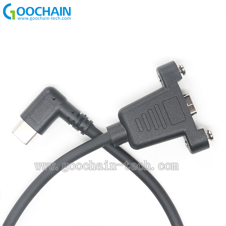 China Aangepaste 90 graden USB Type C Mannelijk naar Dual Schroef Lock USB 3.1 Type C Vrouwelijke verlengkabel-x-Connector: schroefvergrendeling USB 3.1 Type C-connector  90 graden Rechthoek USB Type C PlugOEM ODM Dual Panel Mount Schroef USB Type C-kabels fabrikant