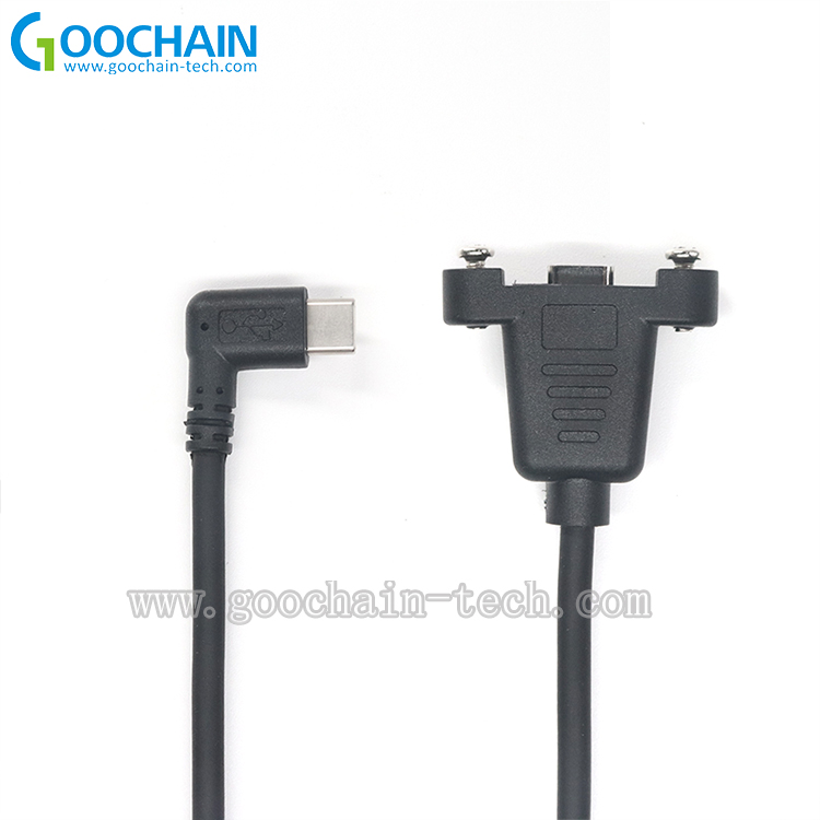 China Aangepaste 90 graden USB Type C Mannelijk naar Dual Schroef Lock USB 3.1 Type C Vrouwelijke verlengkabel-x-Connector: schroefvergrendeling USB 3.1 Type C-connector  90 graden Rechthoek USB Type C PlugOEM ODM Dual Panel Mount Schroef USB Type C-kabels fabrikant