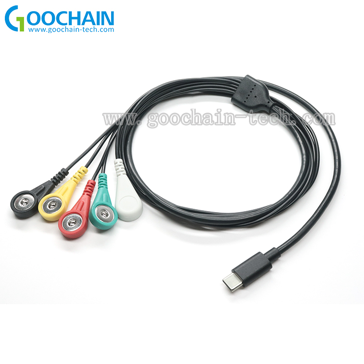 China USB 3.1 Type C tot 4.0mm ECG Snap-knop Kabel USB Type C EMG-kabels-x-Connector: 3.9mm 4.0mm ECG SNAP  USB Type C-connectorUSB Type C tot 5 Leads ECG EEG EKG Snap-knop KabelspecificatieDraaddiameter: 2,0 mm of optioneel wordt geaccepteerdKabelmeter: 2 fabrikant