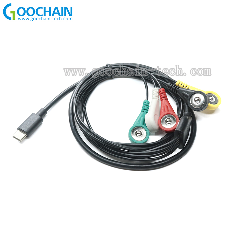 China USB 3.1 Type C tot 4.0mm ECG Snap-knop Kabel USB Type C EMG-kabels-x-Connector: 3.9mm 4.0mm ECG SNAP  USB Type C-connectorUSB Type C tot 5 Leads ECG EEG EKG Snap-knop KabelspecificatieDraaddiameter: 2,0 mm of optioneel wordt geaccepteerdKabelmeter: 2 fabrikant