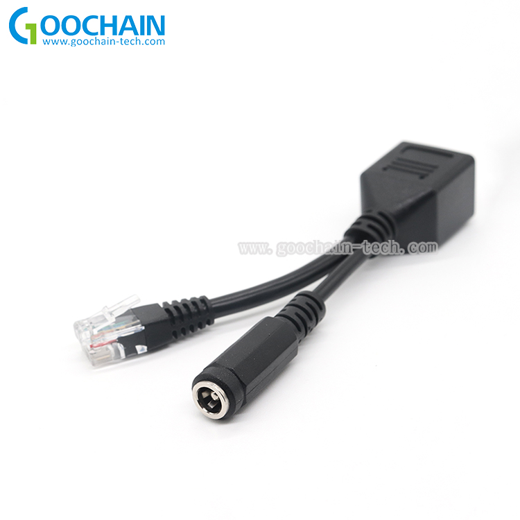 China Custom RJ12 P6C Female naar DC Female plug + RJ12 Male splitter POE Functie kabel fabrikant