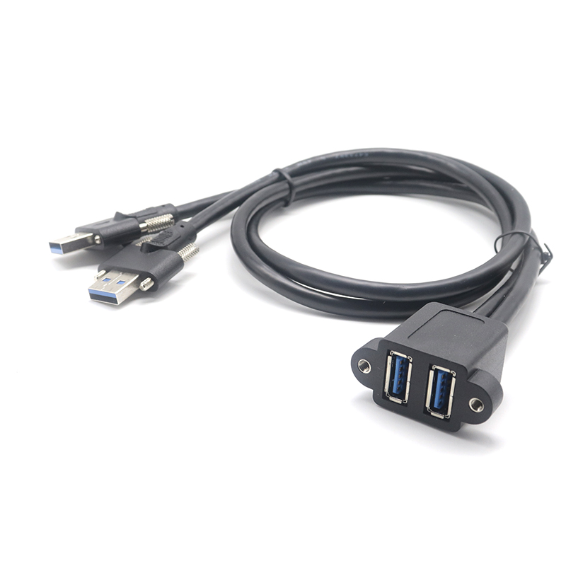 برغي قفل مزدوج USB 3.0 ذكر إلى أنثى مزدوجة تثبيت لوحة برغي كابل تمديد