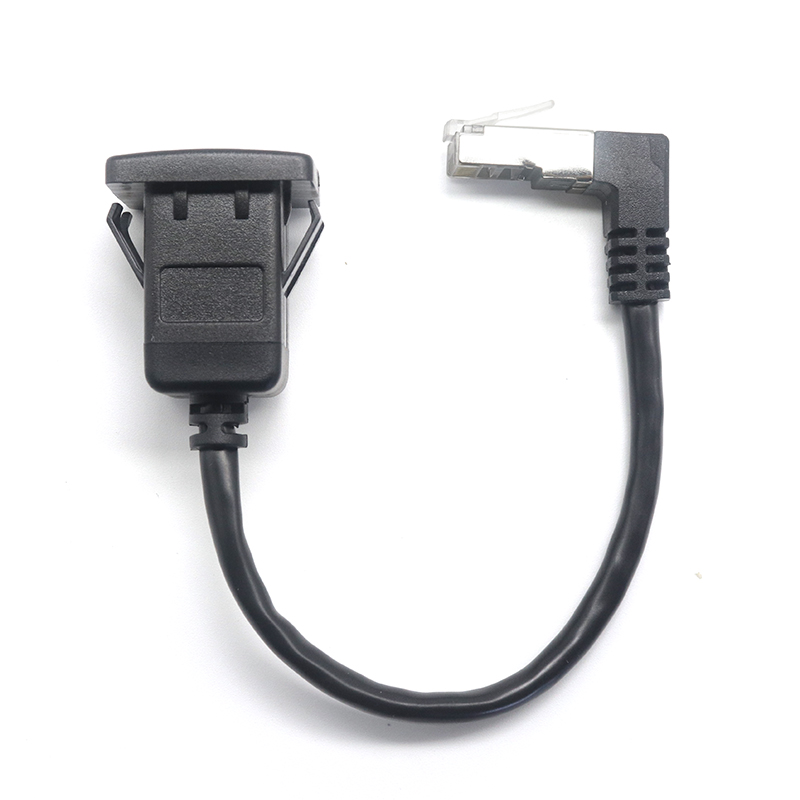 China Elbow up angle RJ45 Male to Panel mount RJ45 Female extension cable with Buckle for Car Truck Boat Motorcycle Dashboard manufacturer