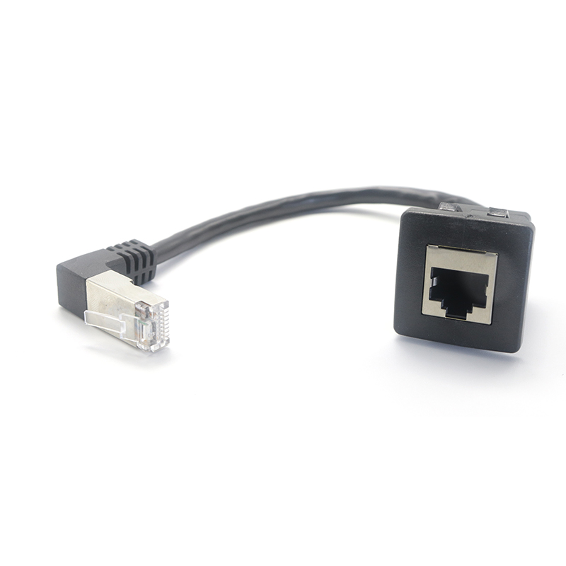 China Elbow up angle RJ45 Male to Panel mount RJ45 Female extension cable with Buckle for Car Truck Boat Motorcycle Dashboard manufacturer