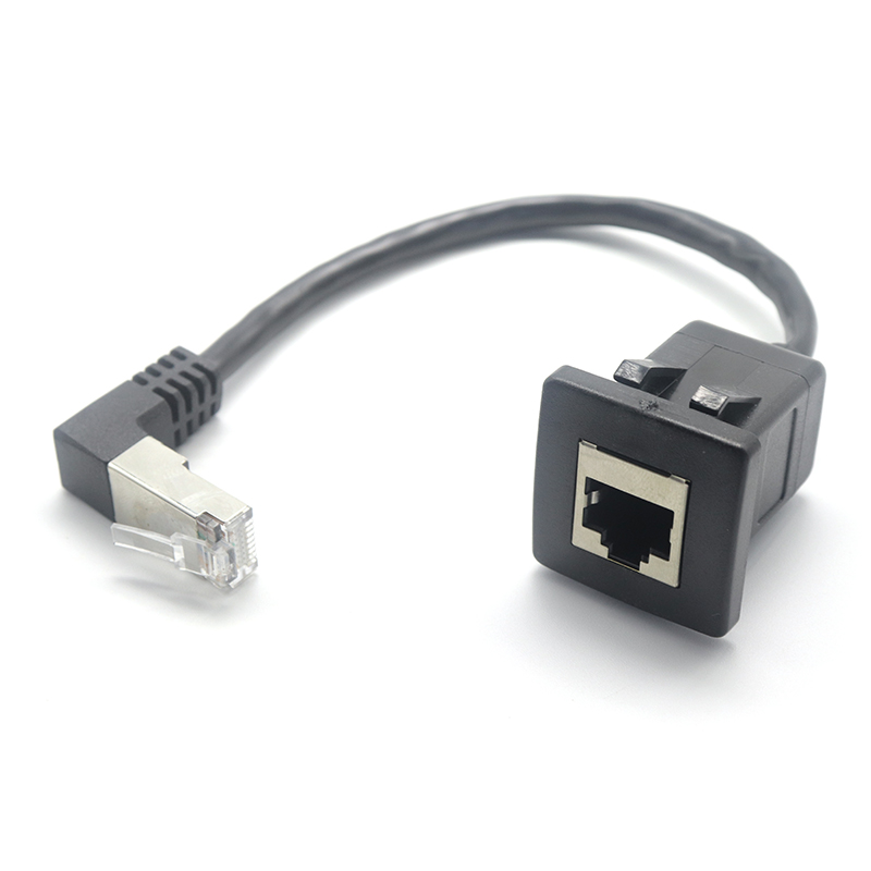 China Elbow up angle RJ45 Male to Panel mount RJ45 Female extension cable with Buckle for Car Truck Boat Motorcycle Dashboard manufacturer